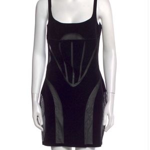 Mugler velvet & mesh paneling dress